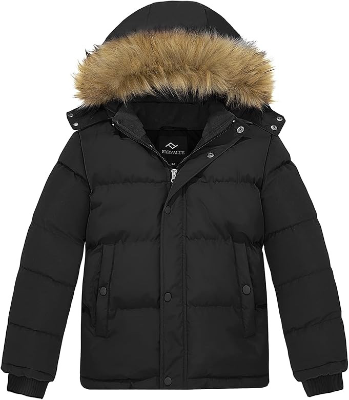 FARVALUE Boys Water Resistant Winter Coat Warm Quilted Puffer Jacket Hooded Parka Thicken Down Jacke | Amazon (US)
