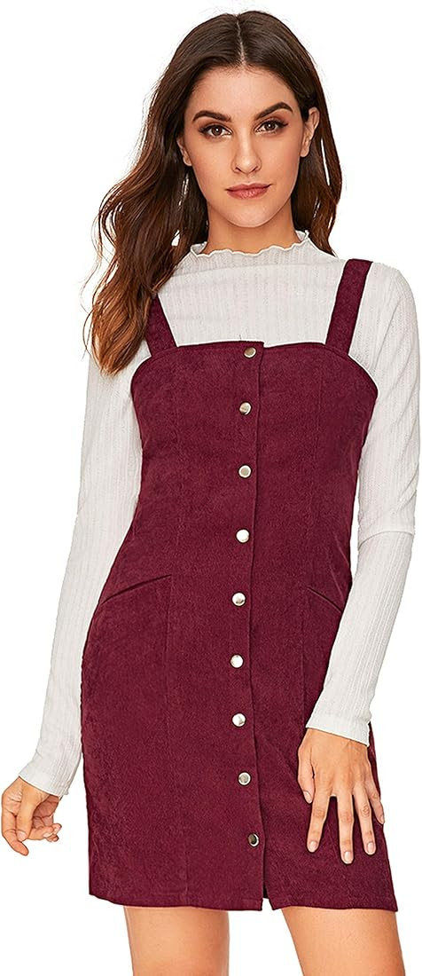 Women's Corduroy Button Down Pinafore Overall Dress with Pockets | Amazon (US)