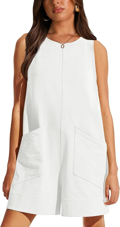 XIEERDUO Rompers For Women 2024 Summer Sleeveless Loose Fit Vacation Outfits Overall Jumpsuits Ju... | Amazon (US)
