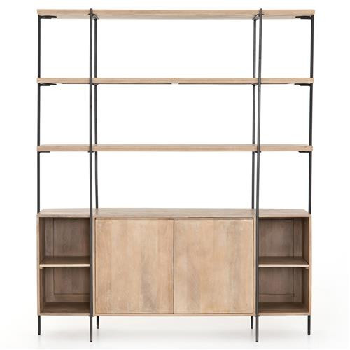 Daphne Rustic Lodge Natural Mango Wood Black Iron 2 Door Display Case | Kathy Kuo Home