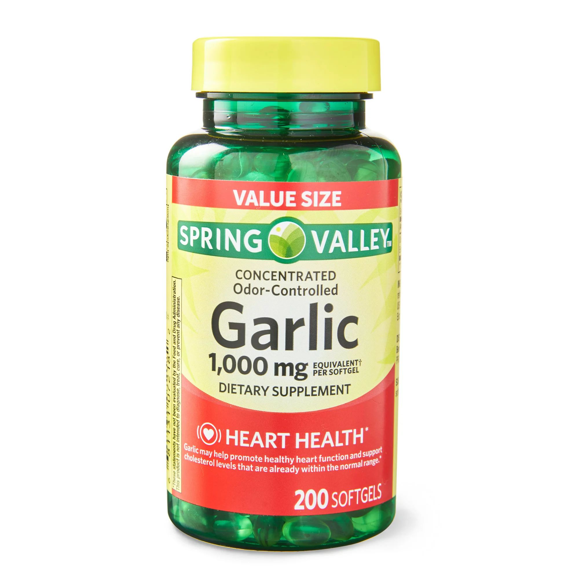 Spring Valley Odor-Controlled Garlic Softgels Dietary Supplement Value Size, 1,000 mg, 200 Count | Walmart (US)