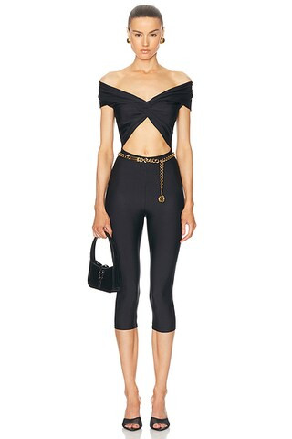The Andamane Kendall Summer Off Shoulder Sleeveless Capri Jumpsuit in Black | FWRD | FWRD 