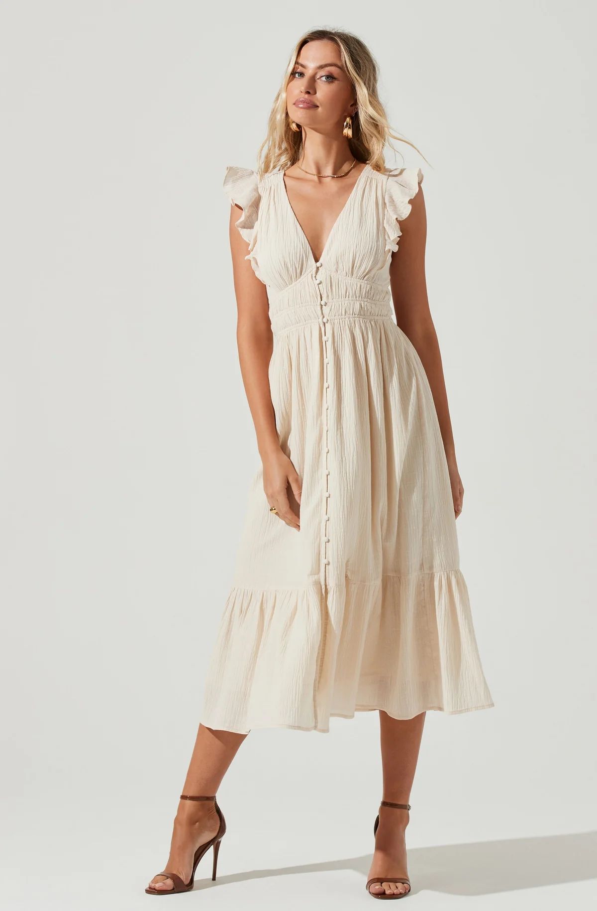 Montreal Ruffle Cutout Midi Dress | ASTR The Label (US)