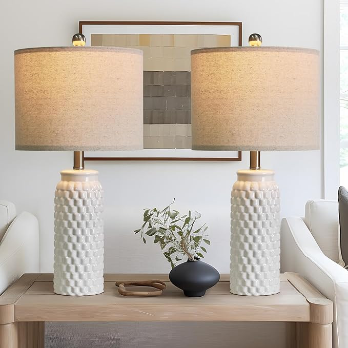 24" Modern Ceramic White Bedside Lamp Set of 2 Table Lamp for Bedroom Decor Farmhouse Table Lamp ... | Amazon (US)