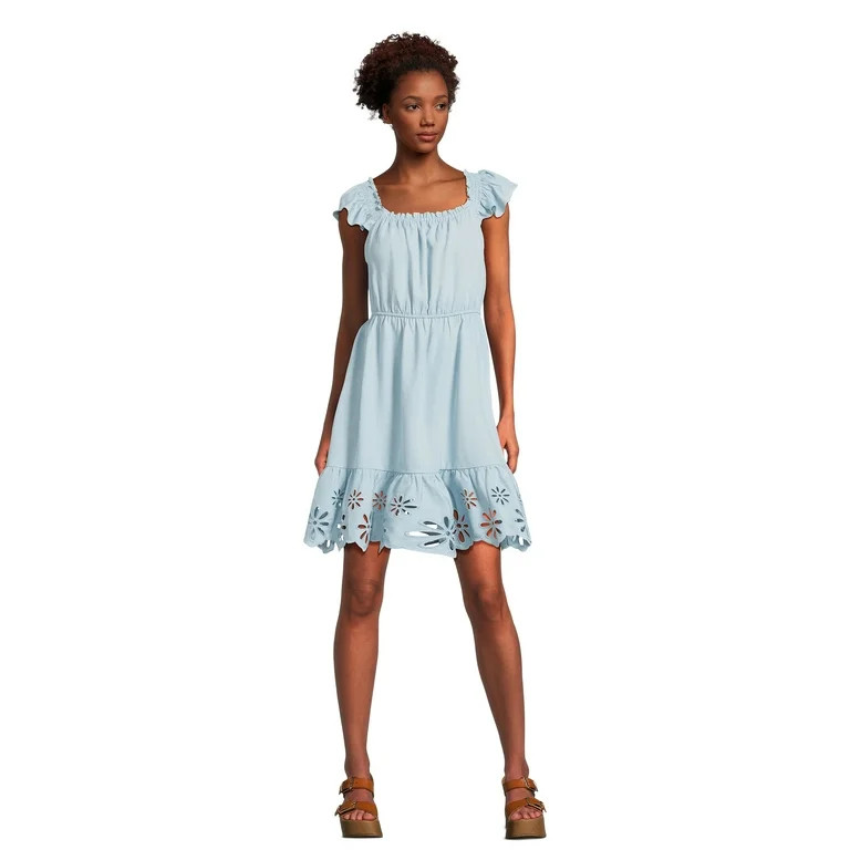 Time and Tru Women's Square Neck Eyelet Trim Mini Dress, Sizes XS-XXXL | Walmart (US)