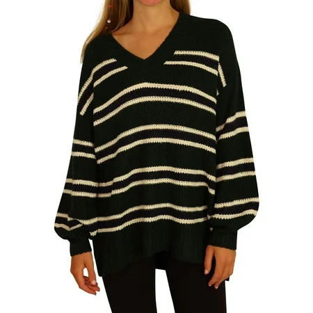 American Eagle Womens Stripe Pullover Sweater Green X-Large | Walmart (US)