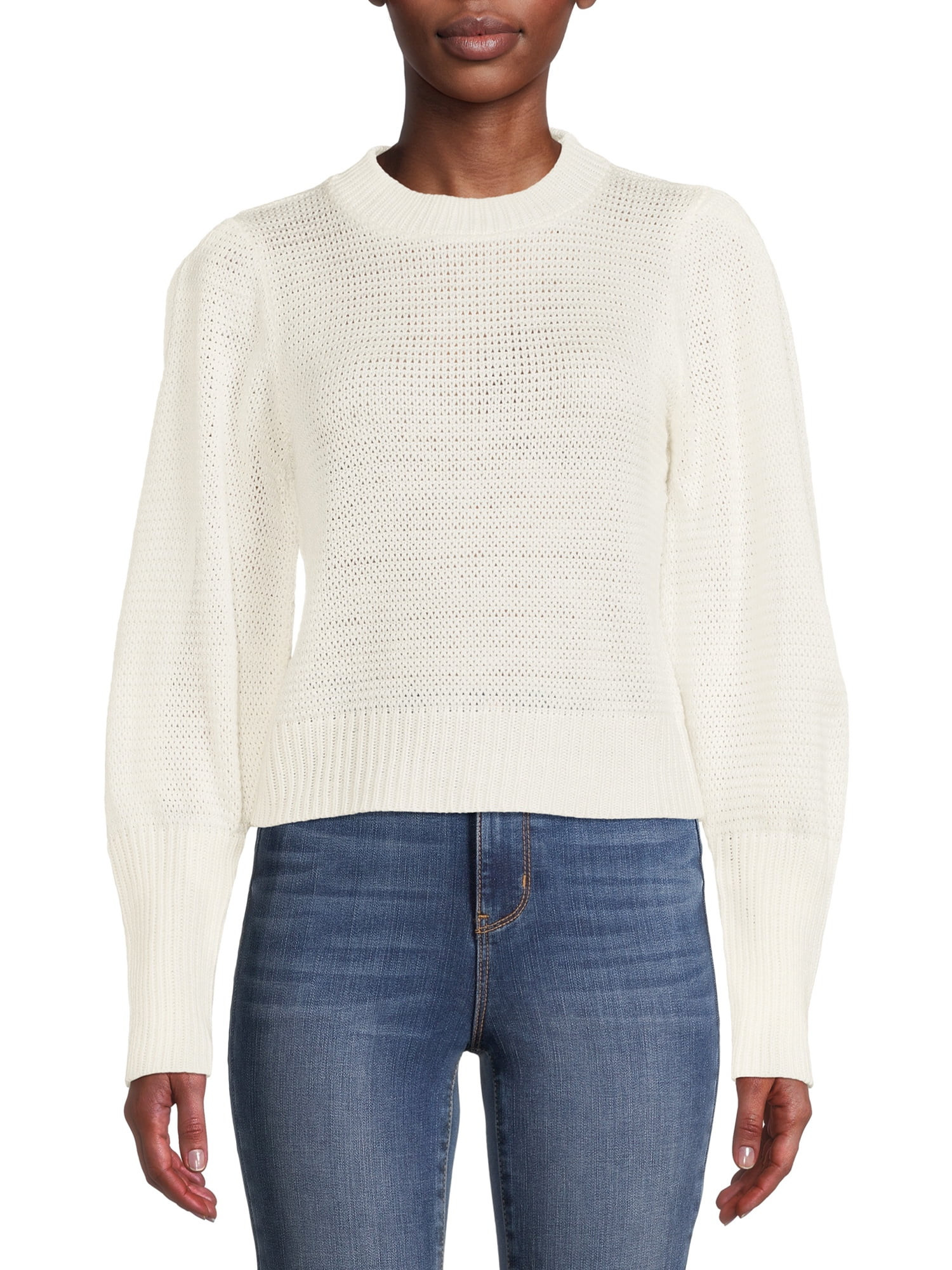 Time and Tru Women's Abbreviated Puff Sleeve Sweater | Walmart (US)