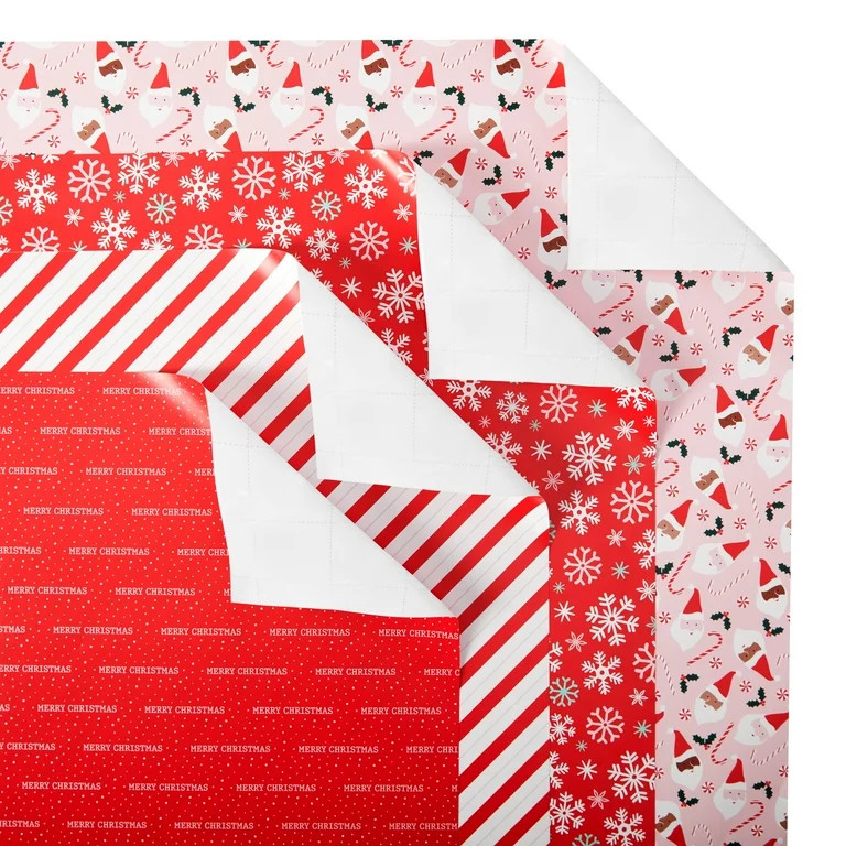 Red & Pink Winter Blush 4-Designs Christmas Gift Wrap Paper, 4 Rolls, 30" Wide, (120 Sq ft), by H... | Walmart (US)