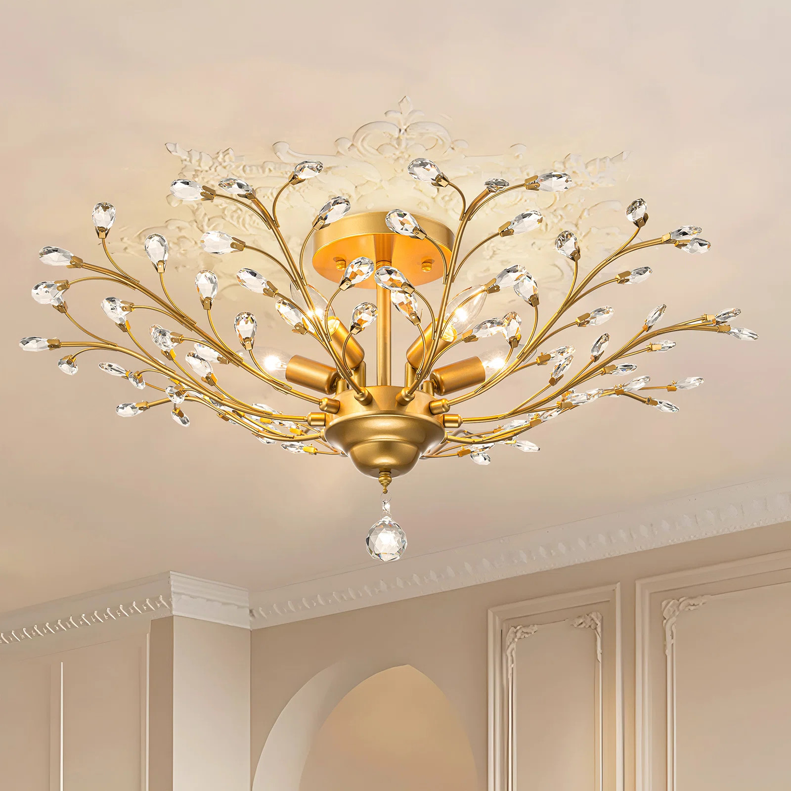 Jamei 5-Light Vintage Crystal Branch Semi-Flush Mount | Wayfair North America
