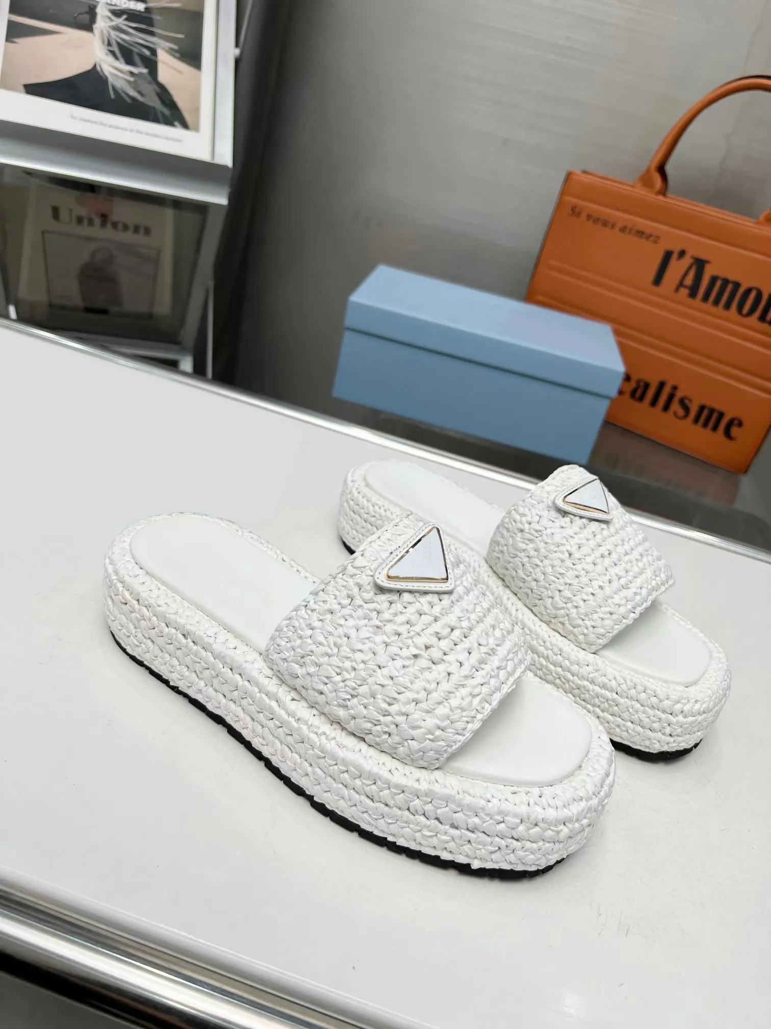 Slippers Designer Slippers Platform Heels Braided Slip On Sandals With Triangular-shaped Slide Cl... | DHGate