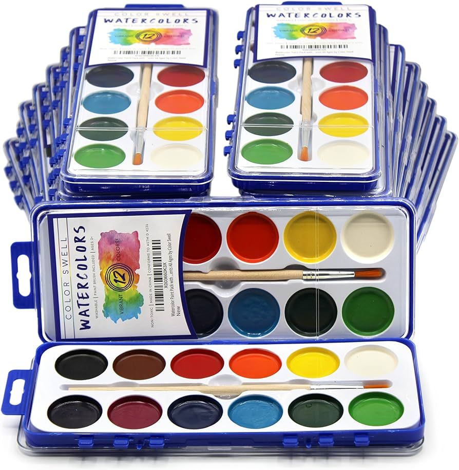18 Set Bulk Watercolor Paint Pack with Wood Brushes 12 Washable Colors with 25% More Paint | Amazon (US)