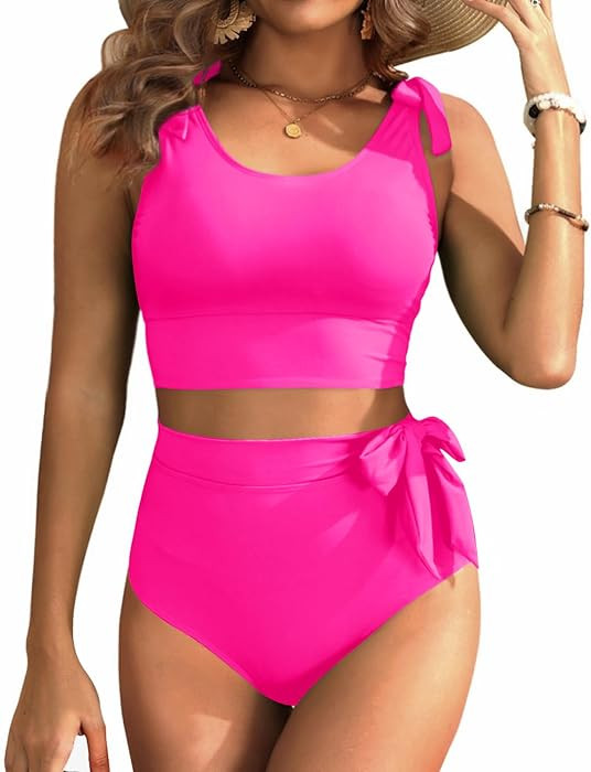 Yonique Two Piece High Waisted Swimsuits Tummy Control Bikini | Amazon (US)