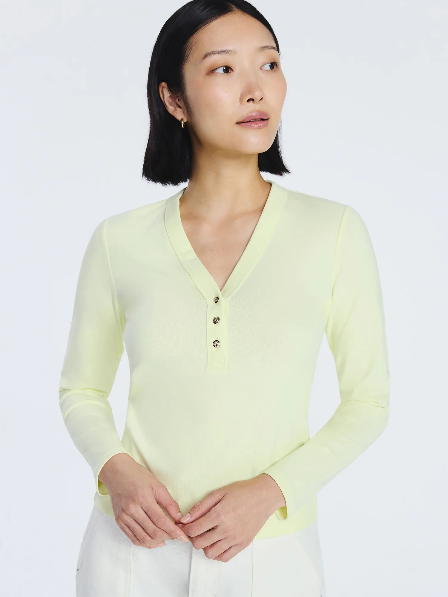 Free Assembly Women's V-Neck Henley with Long Sleeves, Sizes XS-XXL | Walmart (US)