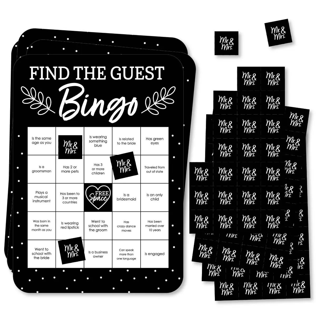 Big Dot of Happiness Mr. and Mrs. - Find the Guest Bingo Cards and Markers - Black and White Wedd... | Target