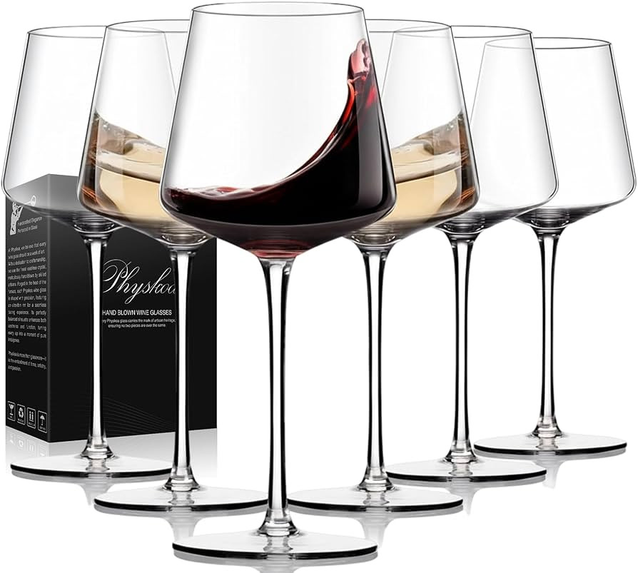 Physkoa Wine Glasses Set 6-18oz-LeadFree Wine Glass with Long Stem,Clear Stemmed Wine Glasses【H... | Amazon (US)