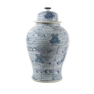 Handmade 16" Blue and White Decorative Porcelain Temple Jar | Bed Bath & Beyond