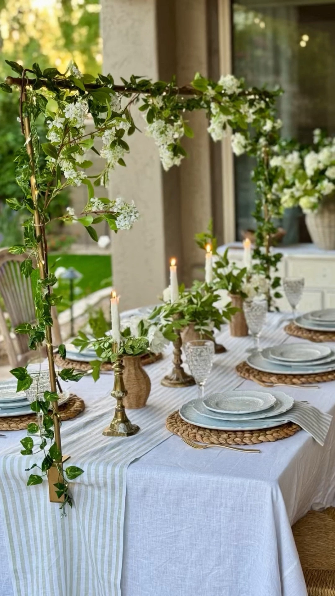 🍃New Table Rod Decor idea🍃
I love this combo for spring! An LED ivy garland (super long, I weaved it around my table rod twice) and some of my favorite faux stems, Forsythia. I love the classic white, but there are a couple of other colors too. I used 8” clear zip ties to attach the forsythia stems to the table rod. 

*Note: dishes & tablecloth from Arte Italica Crown Linen

#tablerod #tableroddecor #springtable #tablescape #Tabletopdecor

#LTKHome #LTKFindsUnder50 #LTKParties