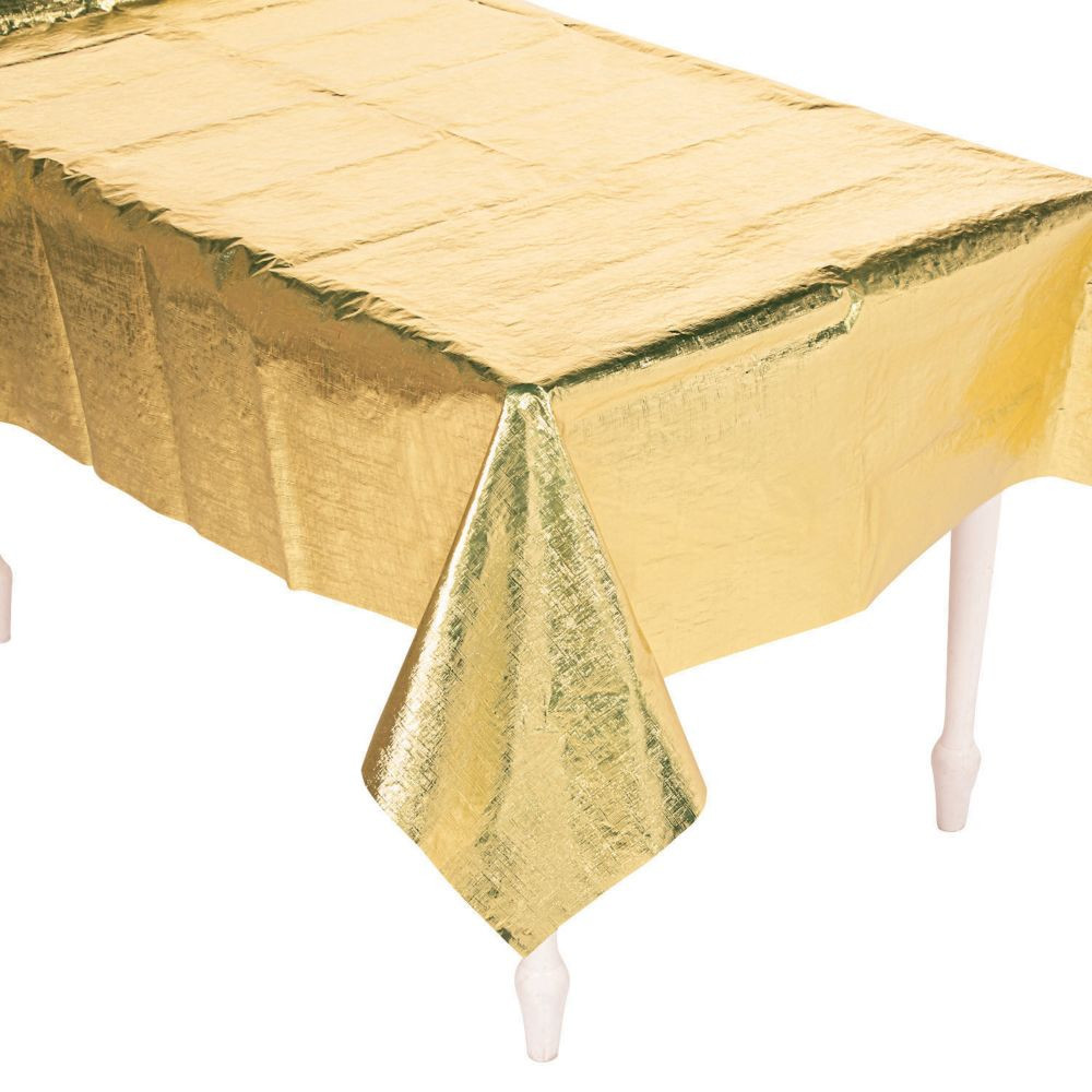 Gold Metallic Plastic Tablecloth | Oriental Trading Company