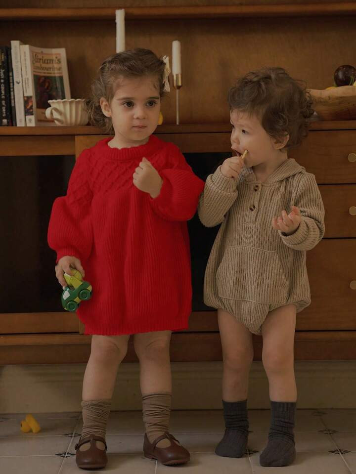 SHEIN Vintaside Kids Baby Girl Solid Round Neck Pumpkin Ruffle Pumpkin Lantern Sleeve Long Sleeve... | SHEIN