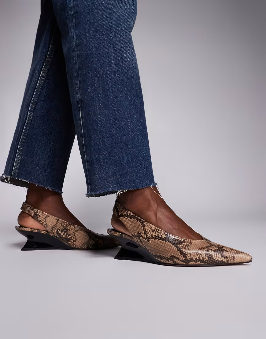 ASOS DESIGN Sierra pointed slingback wedges in tan snake-Multi | ASOS (Global)