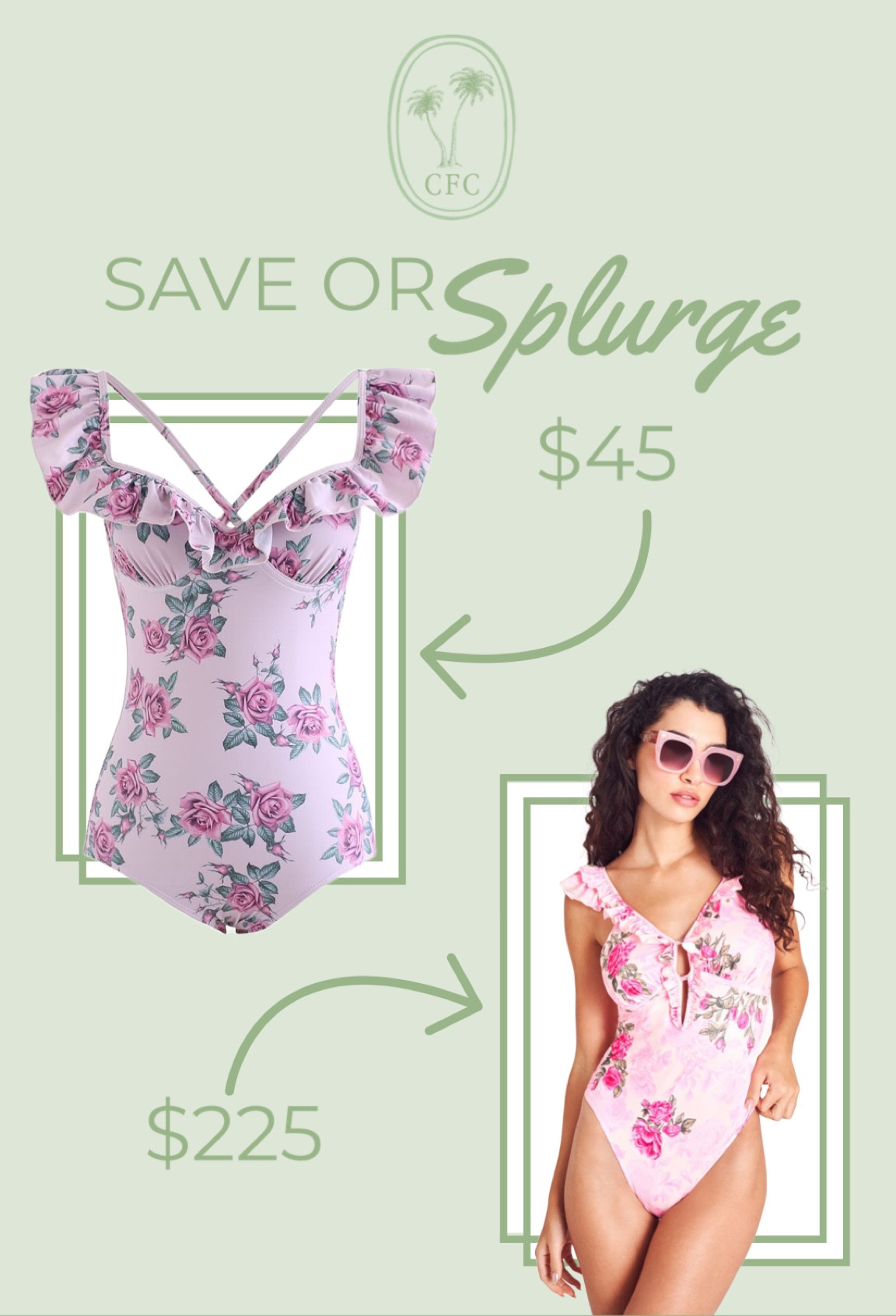 LoveShackFancy dupe from Chicwish. Feminine pink floral ruffle one piece swim suit  