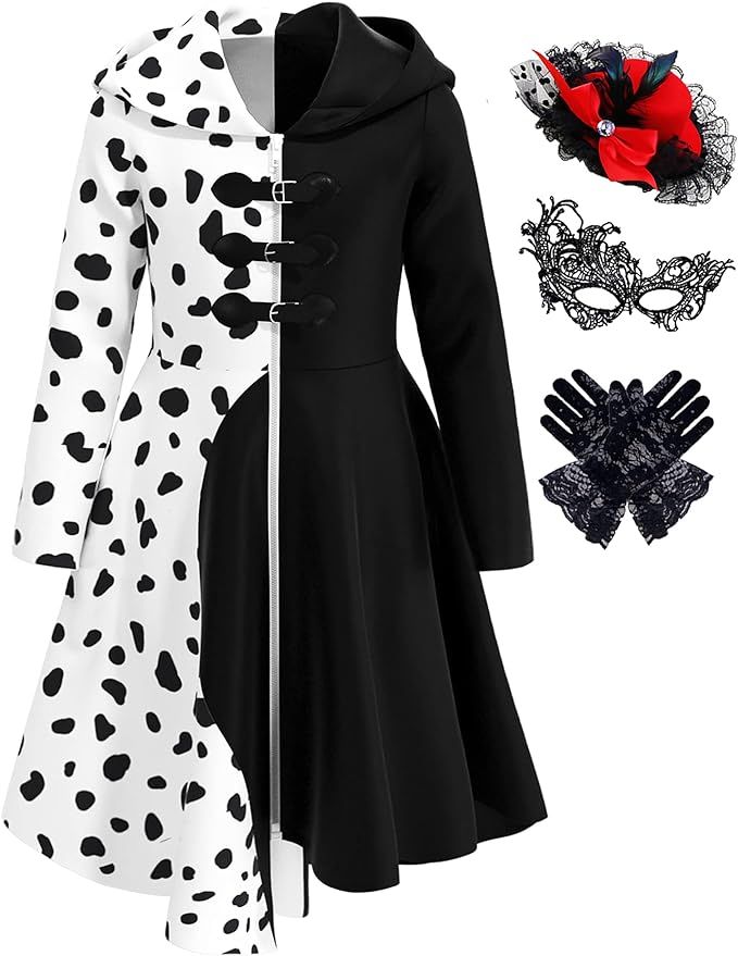 Mecamelon Girls Vintage Halloween Costume Dress Up Dalmatian Print Outfit | Amazon (US)