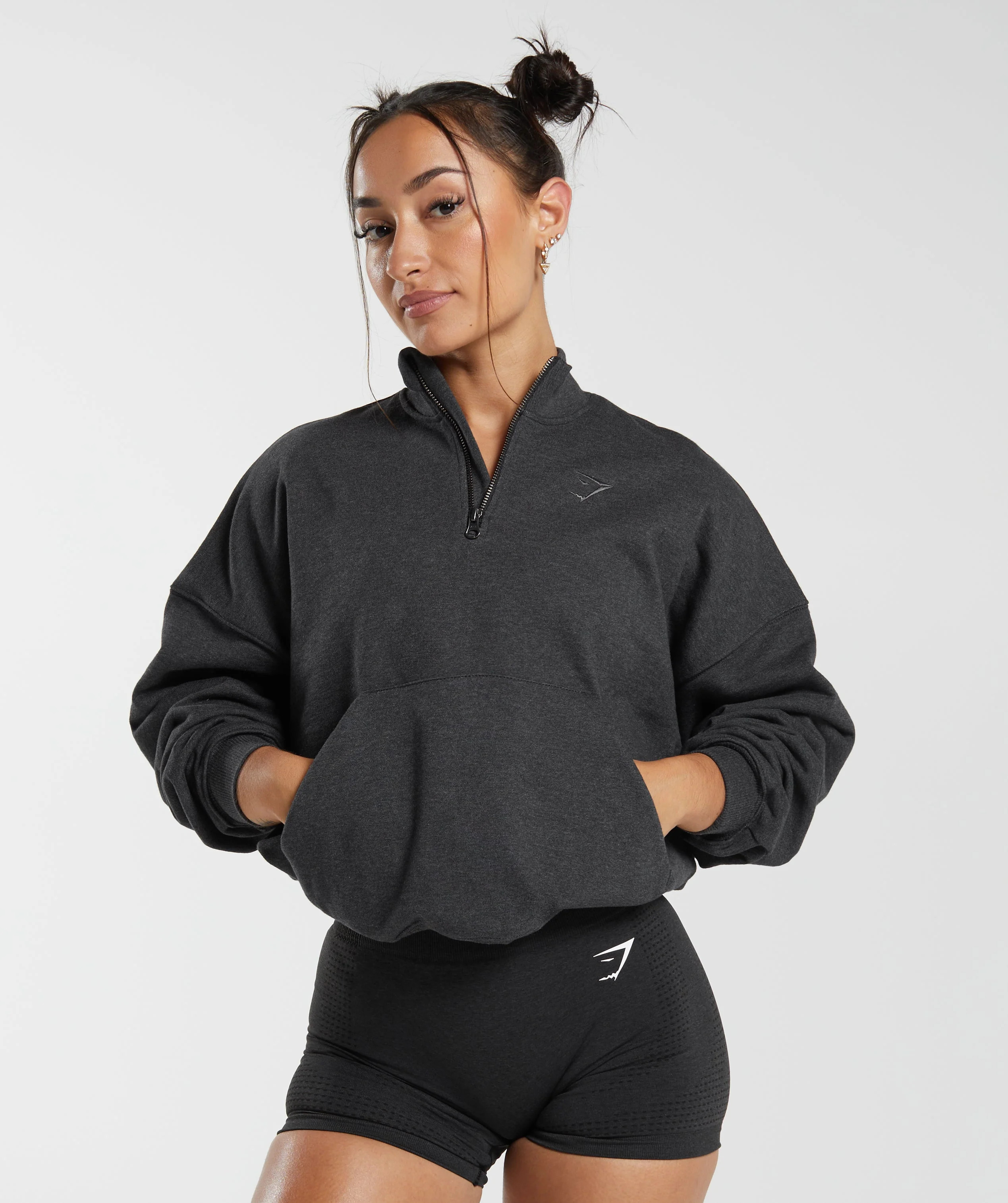 Gymshark Rest Day Sweats 1/2 Zip Pullover - Black Core Marl | Gymshark US