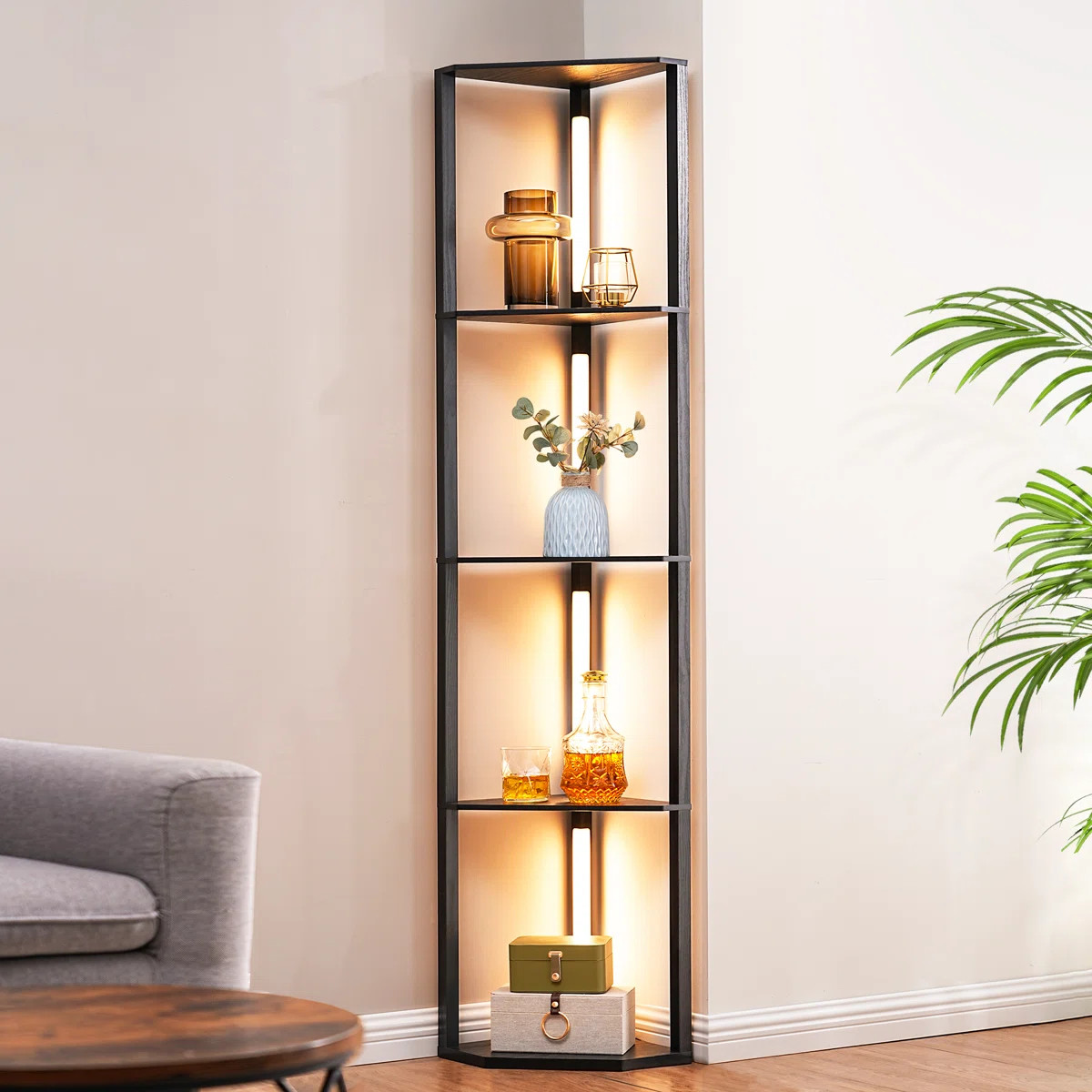 Carrye 64'' LED Dimmable Cornor Floor Lamp with Shelves | Wayfair North America