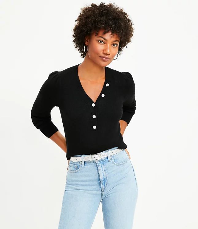 Jeweled Button Henley Sweater | LOFT