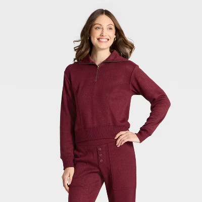 Women's Quarter Zip Pullover Sweatshirt - Universal Thread™ Burgundy XS | Target