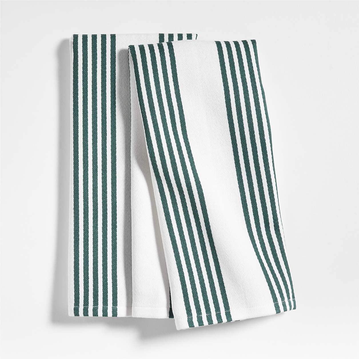 Cuisine White with Green Stripe Organic Cotton Dish Towels, Set of 2 + Reviews | Crate & Barrel | Crate & Barrel