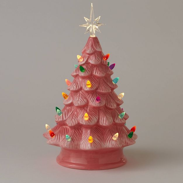 14.5" Lit Ceramic Christmas Tree Pink - Wondershop™ | Target