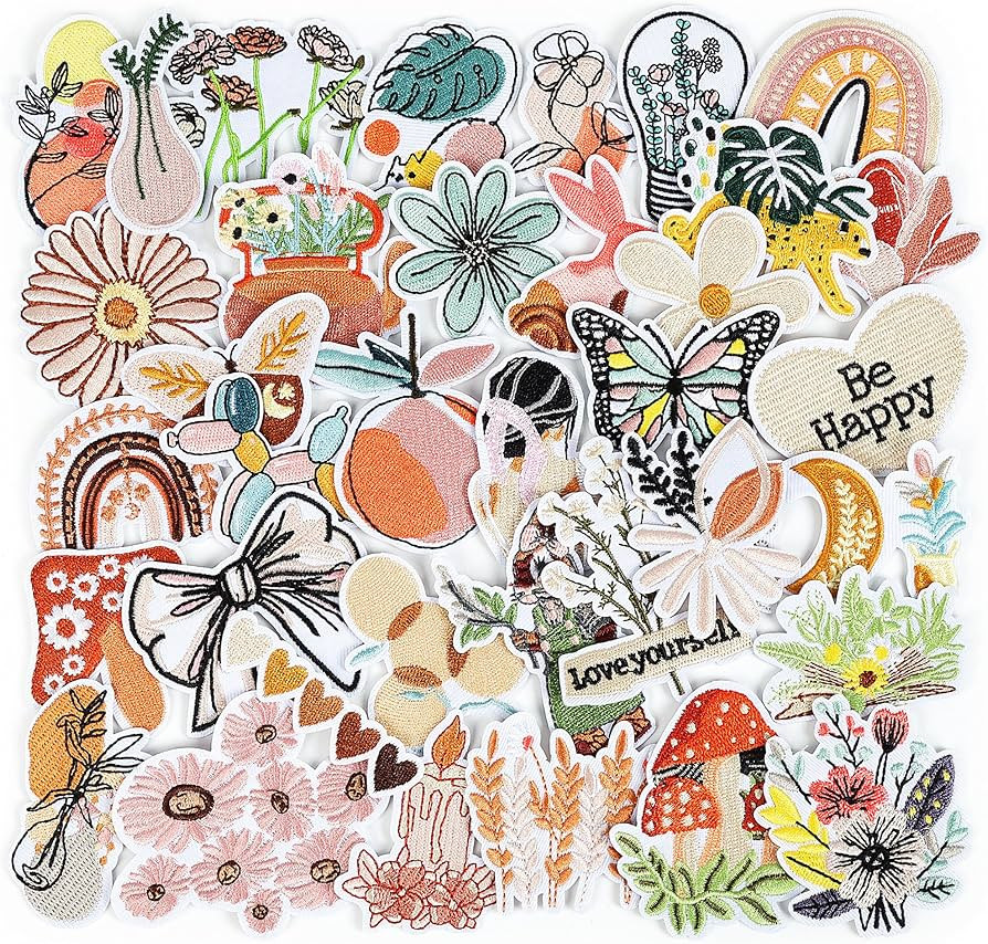 NICEVINYL Vintage Aesthetic Iron on Patches: 36pcs Cute Girly Embroidered Patches for Women - Boh... | Amazon (US)