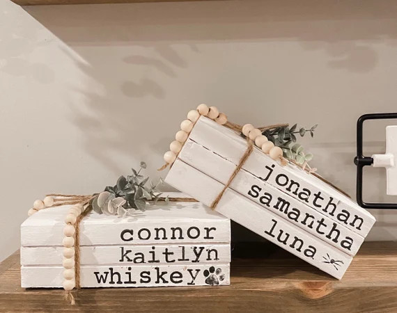 Farmhouse Custom Book Decor // Personalized Name Decor // Personalized Books // Hand Stamped Book... | Etsy (US)