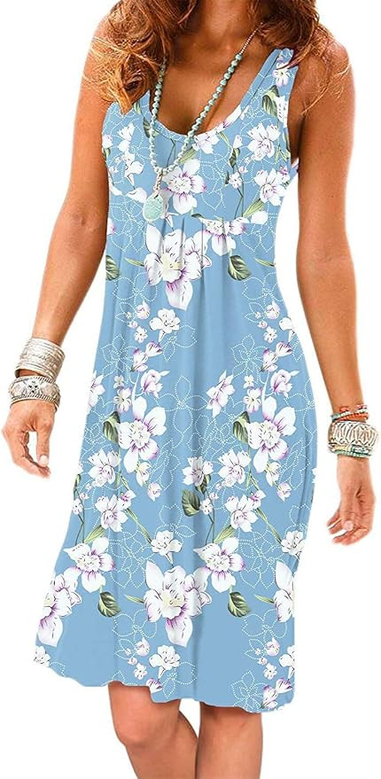 Akihoo Women Summer Casual Sleeveless Mini Plain Pleated Tank Vest Dresses | Amazon (US)