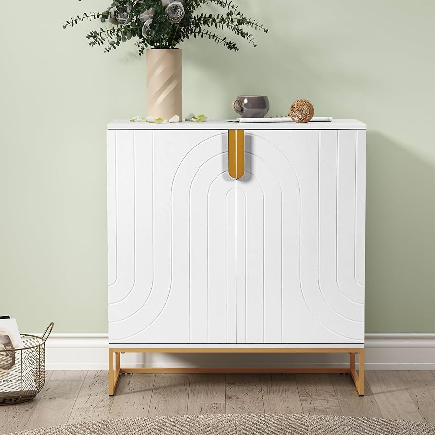 HLR Accent Wood Grain Cabinet with 2 Doors, Storage Cabinet Sideboard with Gold Metal Legs for Li... | Amazon (US)