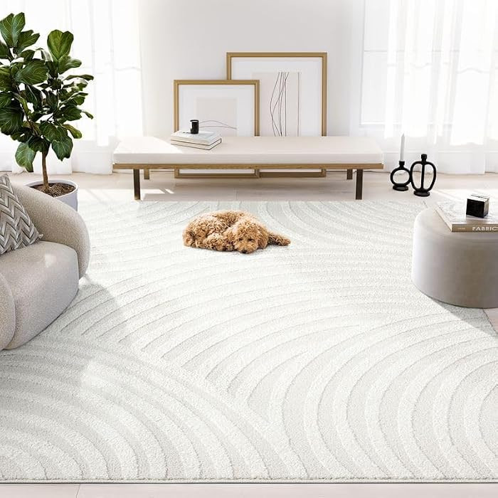 Abani Nomad Cream Tone-on-Tone Area Rug 8' x 10' for Living Room, Bedroom - Linear Curves Pattern... | Amazon (US)