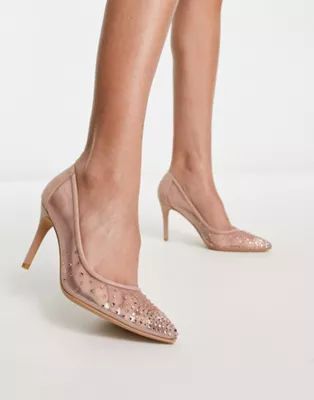 New Look embellished mesh court heeled shoes in oatmeal | ASOS (Global)