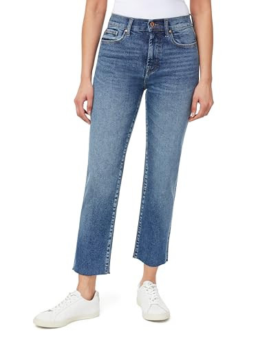kensie Jeans Women's The Allie Vintage Luxe Denim High-Rise Slim Straight Raw Hem 27-Inch Inseam, Laguna, 0 | Amazon (US)