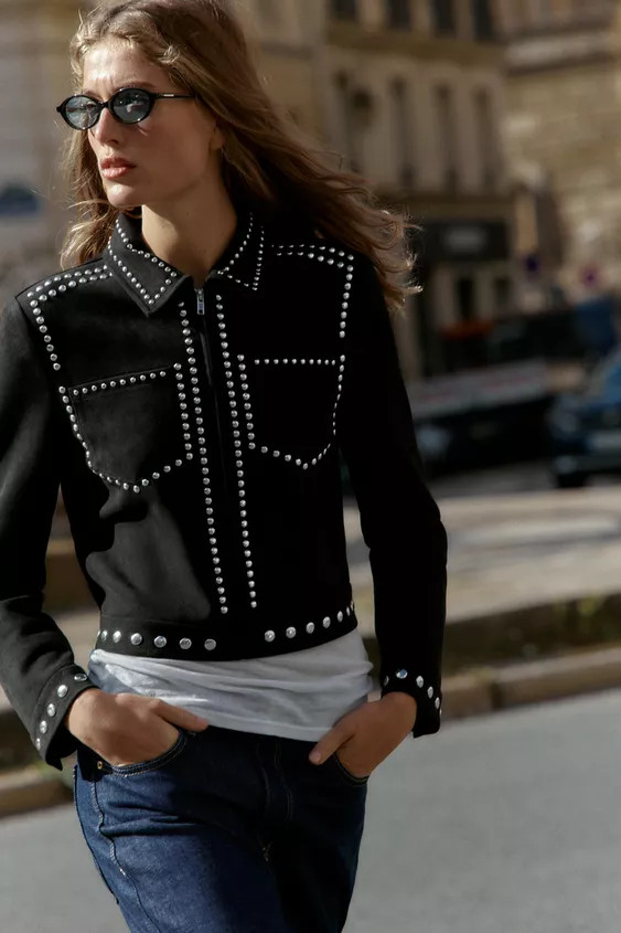 FAUX SUEDE STUDDED JACKET | Zara US