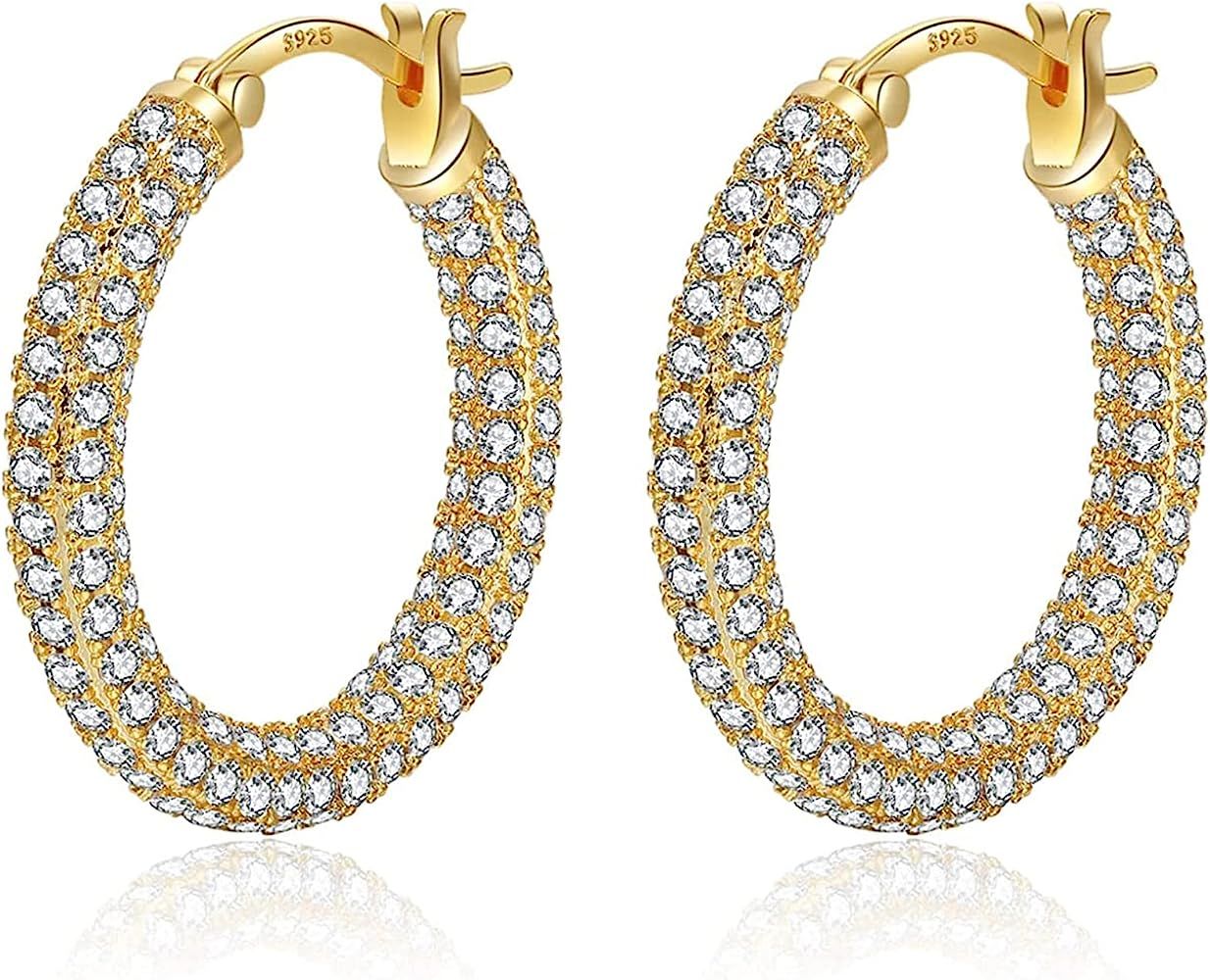 Cubic Zirconia Earrings for Women, Chunky Hoop Gold Silver Rose Trendy Hypoallergenic Hoop Earrin... | Amazon (CA)