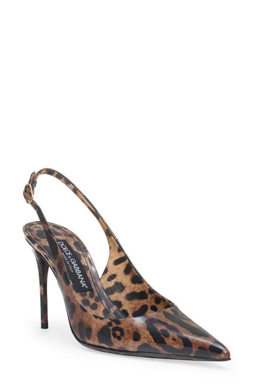 Dolce&Gabbana Leopard Print Pointed Toe Slingback Pump in Print Leo at Nordstrom, Size 7.5Us | Nordstrom