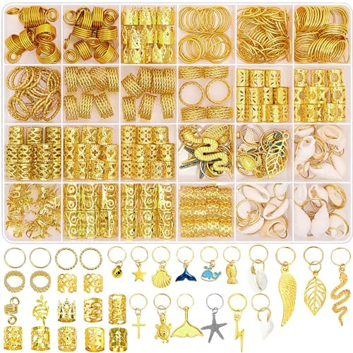 314 Pcs Hair Jewelry for Women Loc Jewelry for Hair Dreadlocks, Aluminum Gold Hair Jewelry for Braids, Dreadlock Accessories Hair Decoration with Hair Ring Cuffs Charms for Hair Braids Accessories | Amazon (US)
