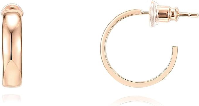 PAVOI 14K Gold Plated Wide Flat Edge Hoop Earrings for Women | Rose, White and Yellow Gold Hoops ... | Amazon (US)