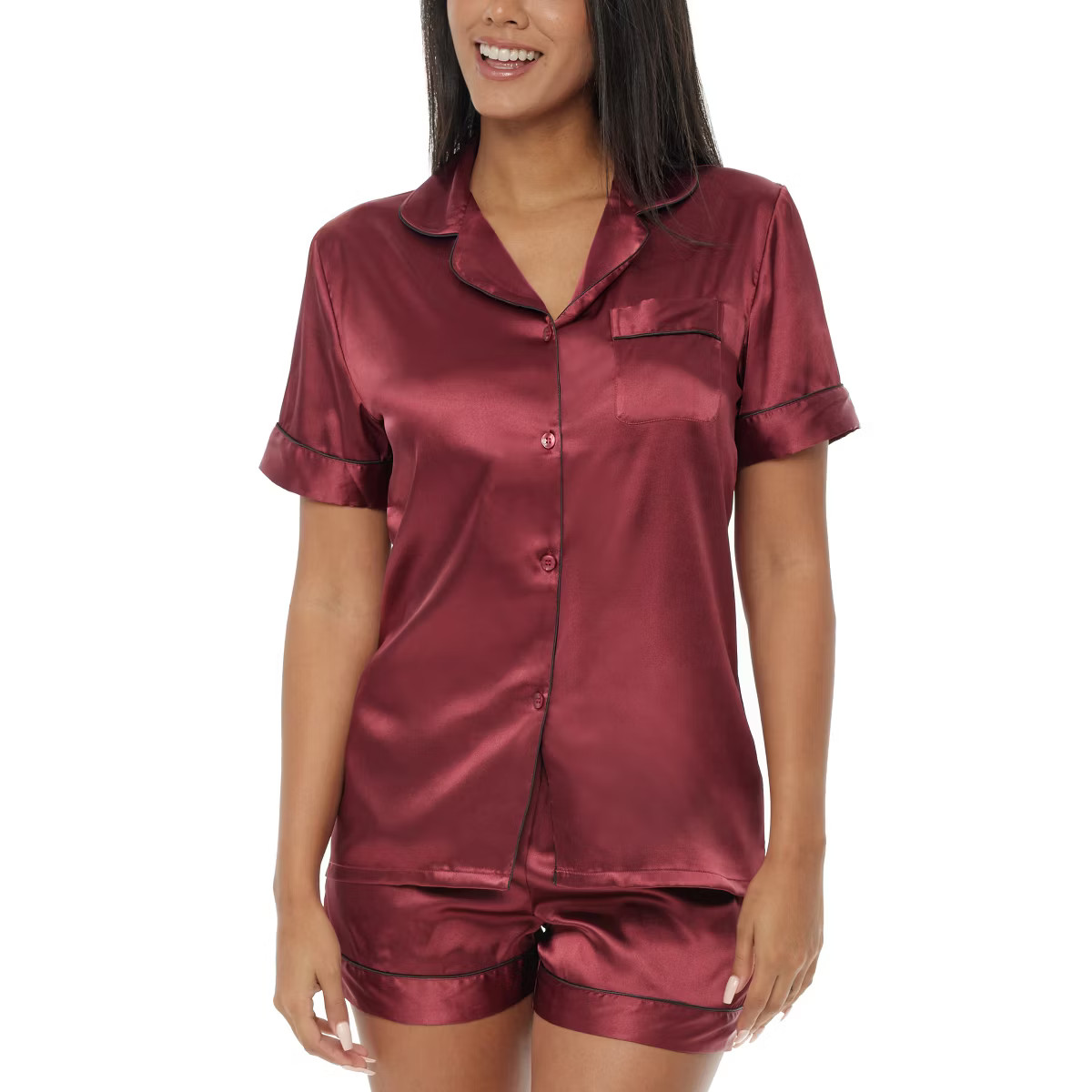 ADR Women's Classic Satin Pajamas Set with Pockets, Short Sleeve PJs | Target