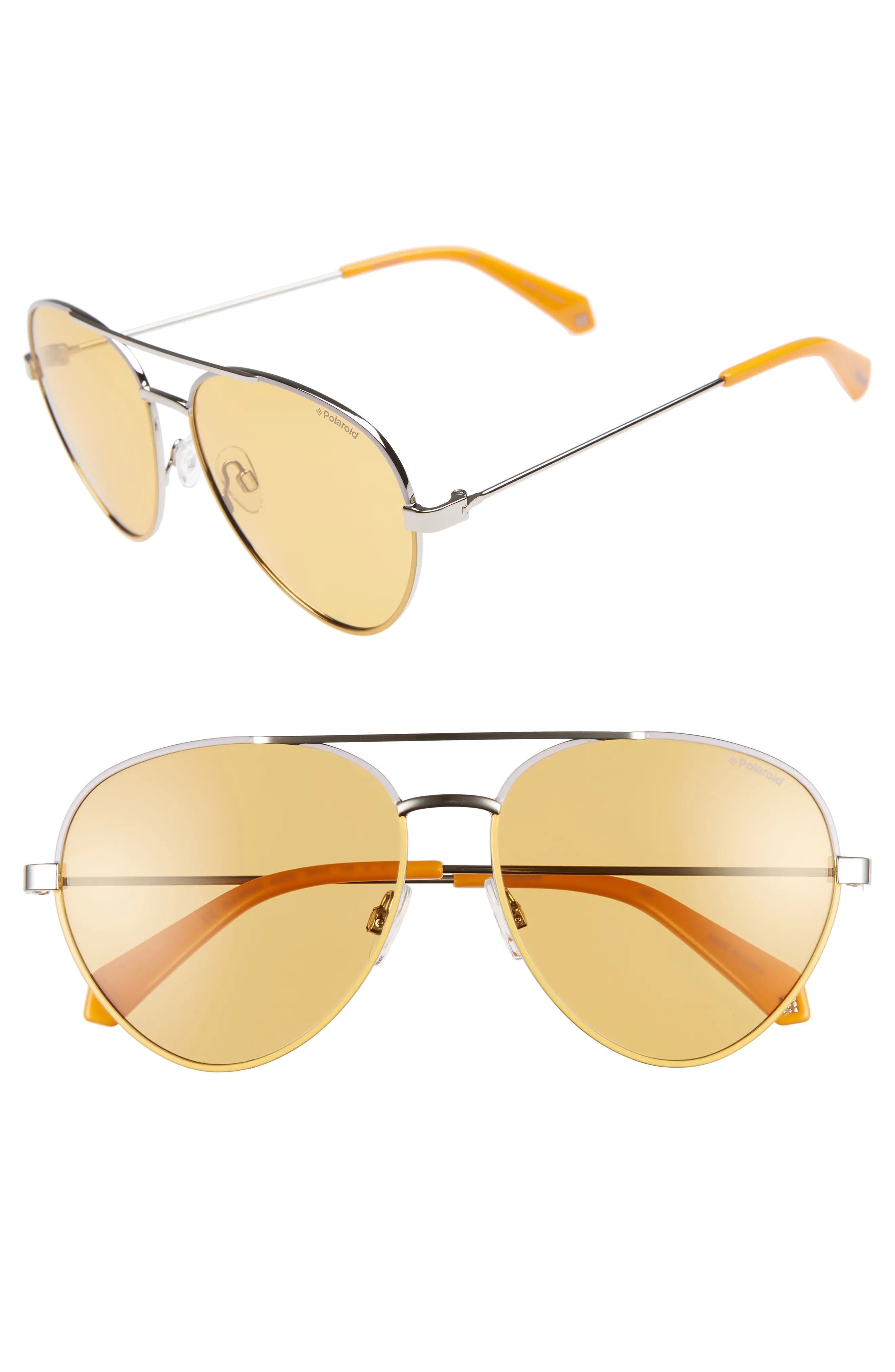 Women's Polaroid 59Mm Polarized Aviator Sunglasses - Silver/ Yellow | Nordstrom