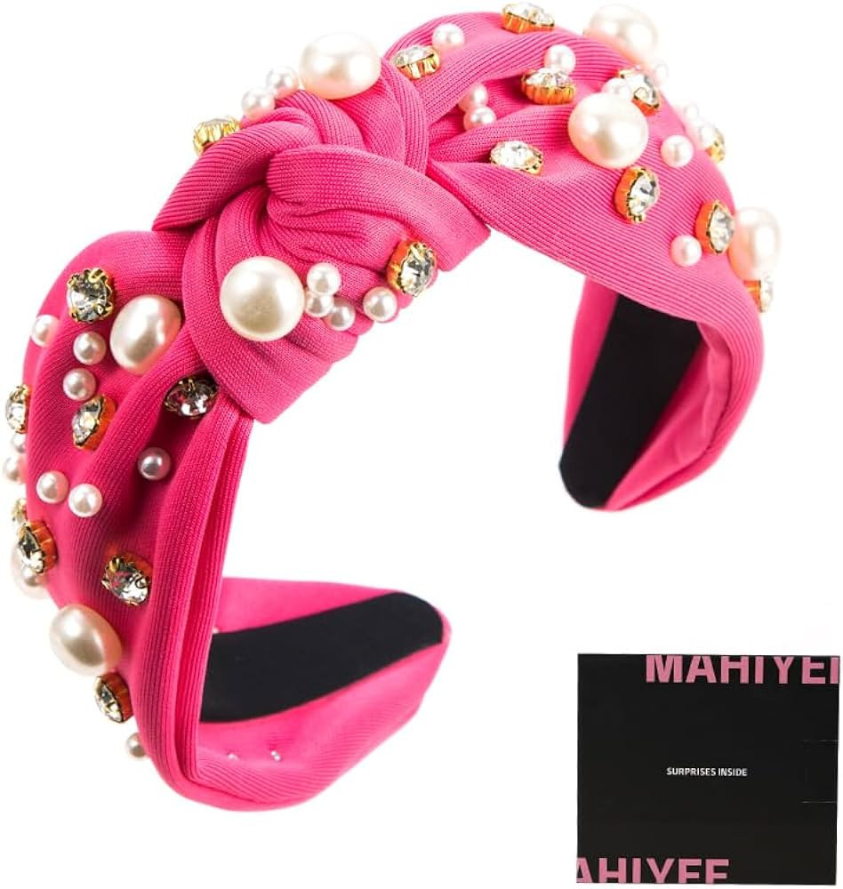 NINTHVEEN Womens Fashion Hair Accessories Knotted Headband Pearl Hairband For Girls Rhinestone Be... | Amazon (US)