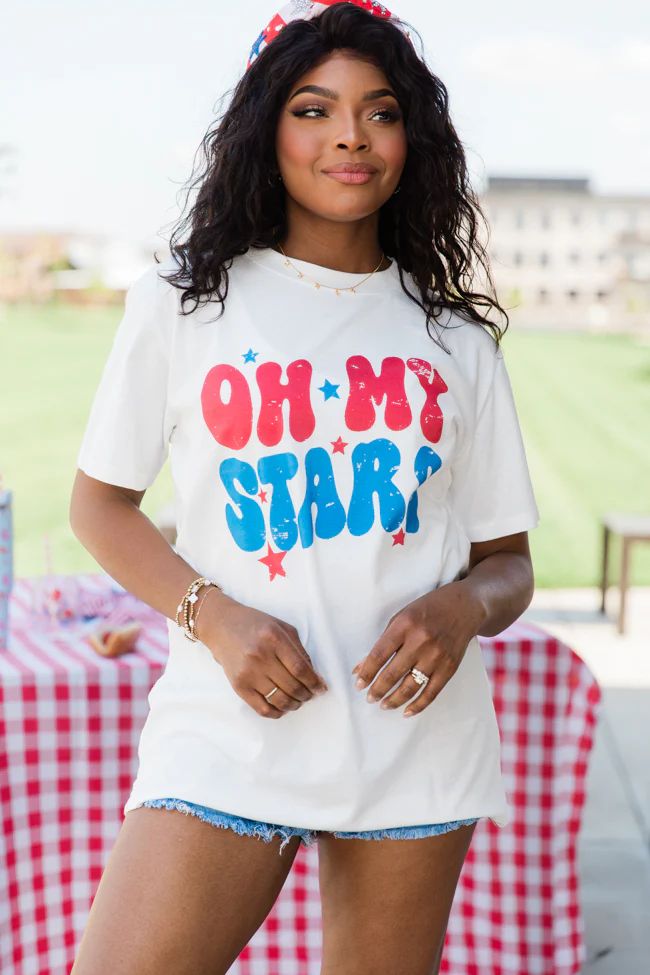 Oh My Stars White Oversized Graphic Tee DOORBUSTER | Pink Lily