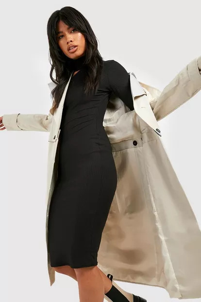 Brushed Rib Cut Out Turtleneck Midi Dress | Boohoo.com (US & CA)