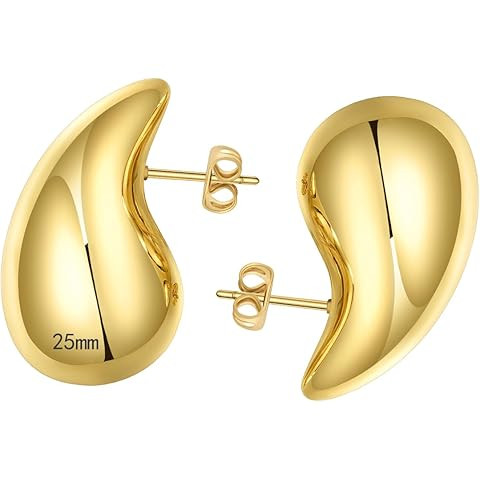 PAVOI 14K Gold Plated 925 Sterling Silver Post Teardrop Chunky Hoop Earrings - Lightweight Drop E... | Amazon (US)
